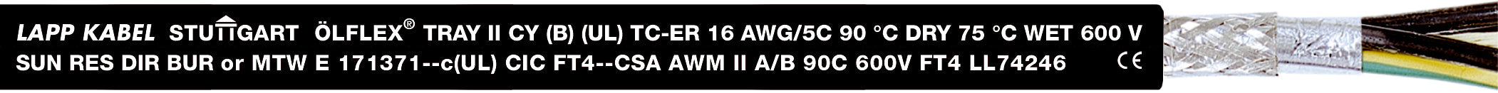 ÖLFLEX TRAY II CY 4G 2AWG - Cablu de control ÖLFLEX®, 0.6/1kV, UL TC-ER/WTTC/AWM/WET/OIL RES/SUN RES, ecranat