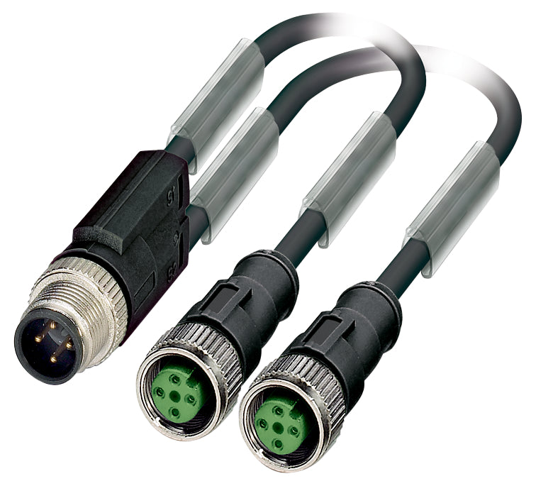 AB-C3-M12Y-0,6PUR-M12FS-B - Conector Y M12 tip fisa dreapta cu 2 prize M12 drepte