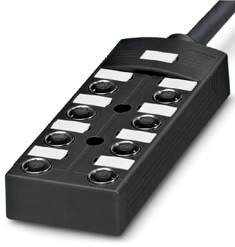 AB-B8-M12-16-10,0PUR<p><font color="#AAAAAA">Cutie de distribuţie cu sloturi M12 şi cablu master fix sau conectabil pe M23</font></p>