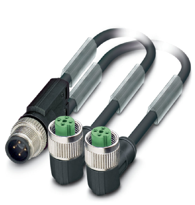 AB-C3-M12Y-0,6PUR-M12FA-B - Conector Y M12 tip fisa dreapta cu 2 prize M12 drepte