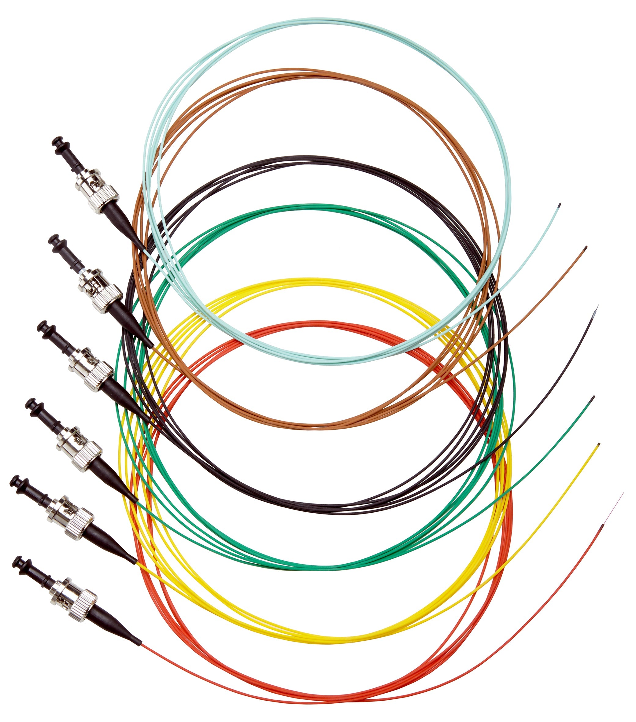 GOF SIMPLEX Pigtail LC G62,5, 2m - 12x pigtails codate pe culori asortate cu diferite tipuri de conectori (LC, ST, LC) cu fibre OS2 monomodale ?i OM1, OM2, OM3, OM4 multimodale