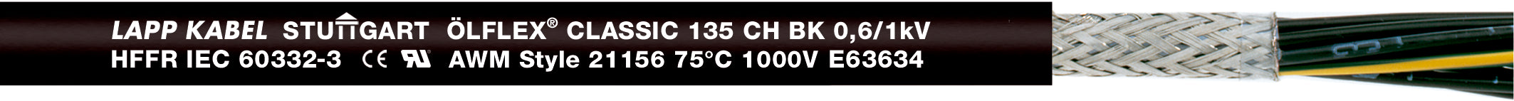 ÖLFLEX CLASSIC 135 CH BK 0,6/1 kV 25G1 - 0.6/1kVAC, fara halogeni, flexibil, IEC 60332-3, IEC 61034-2, UV/ rezistent la ozon, UL AWM 1000V