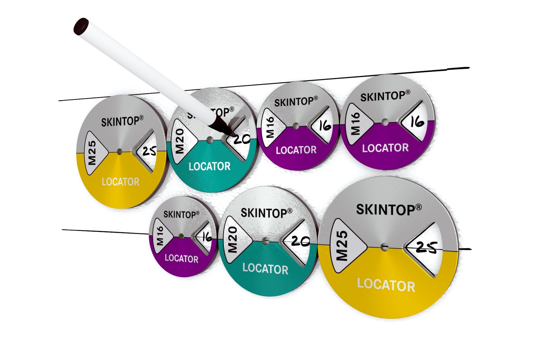 SKINTOP LOCATOR M32-M63 - SKINTOP® LOCATOR permite pozi?ionarea pe dulapurile electrice ?i trasarea u?oara a gaurii aferente presetupelor